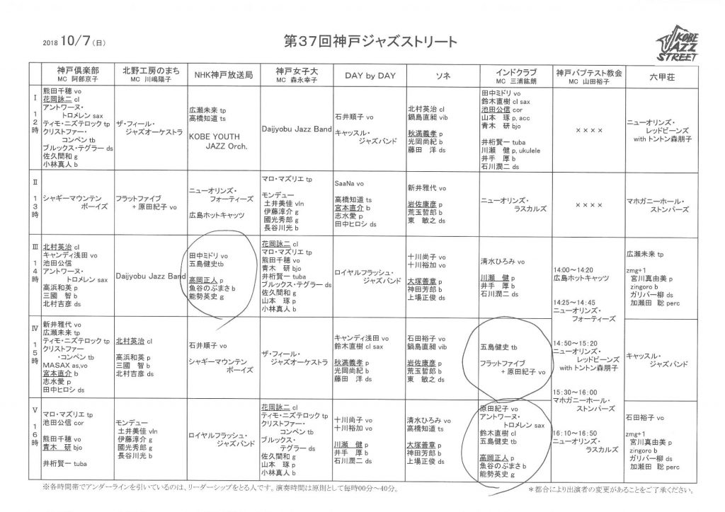 神戸ジャズストリート2018二日目プログラム